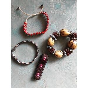 Bohemian Nut Seed Braided Horsehair Lot of 4 Natural Fibers Souvenir Bracelets